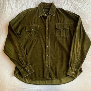 Vintage Prada Distressed Corduroy Front Cargo Pocket Button Up Down Shirt Green